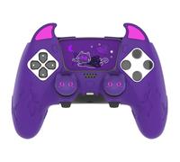 PlayVital Funda de Silicona Cute Demon para ps5 Edge Mando - Carcasa Kawaii con Tapas para Joystick y Pegatina para Panel Táctil, Protector Antideslizante para Gamepad (Violeta)