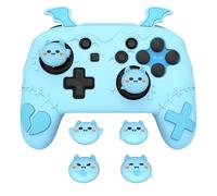 PlayVital Funda de Silicona para Nintendo Switch Pro Mando - Carcasa Protectora con 4 Agarres para el Pulgar y 2 Pegatinas, Antideslizante y Antirayaduras, Diseño Gótico (Azul Cian)