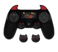 PlayVital Funda de Silicona para ps4 Mando - Cubierta Protectora Antideslizante con Tapas de Joystick, Carcasa de Goma para ps4 Slim/Pro, Diseño Cute Demon (Negro)
