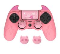 PlayVital Funda de Silicona para ps4 Mando - Cubierta Protectora Antideslizante con Tapas de Joystick, Carcasa de Goma para ps4 Slim/Pro, Diseño Cute Demon (Rosa)