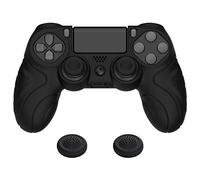 PlayVital Funda de Silicona para ps4/Slim/Pro Mando - Carcasa Protectora Suave y Antideslizante, Carcasa con 2 Tapas de Joystick, Diseño Ergonómico - Edición Guardian (Negro)