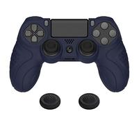 PlayVital Funda de Silicona para ps4/Slim/Pro Mando - Carcasa Protectora Suave y Antideslizante, Carcasa con 2 Tapas de Joystick, Diseño Ergonómico - Edición Guardian (Oscuro Azul)