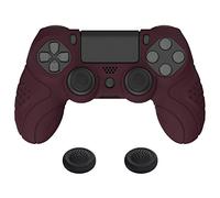 PlayVital Funda de Silicona para ps4/Slim/Pro Mando - Carcasa Protectora Suave y Antideslizante, Carcasa con 2 Tapas de Joystick, Diseño Ergonómico - Edición Guardian (Rojo Escarlata)