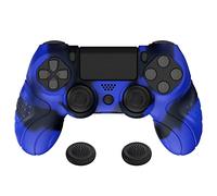 PlayVital Funda de Silicona para ps4/Slim/Pro Mando - Carcasa Protectora Suave y Antideslizante, Carcasa con 2 Tapas de Joystick, Diseño Ergonómico - Edición Guardian (Azul & Negro)