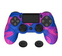 PlayVital Funda de Silicona para ps4/Slim/Pro Mando - Carcasa Protectora Suave y Antideslizante, Carcasa con 2 Tapas de Joystick, Diseño Ergonómico - Edición Guardian (Rosa & Morado & Azul)