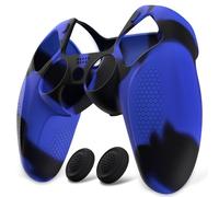 PlayVital Funda de Silicona para ps5 - Carcasa Antideslizante con Tapas para el Pulgar, Protectora Ergonómica para Control, Material Suave, Compatible con Base de Carga, Edición Ninja (Azul & Negro)