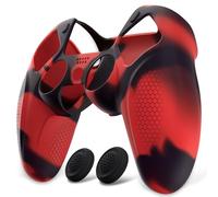 PlayVital Funda de Silicona para ps5 - Carcasa Antideslizante con Tapas para el Pulgar, Protectora Ergonómica para Control, Material Suave, Compatible con Base de Carga, Edición Ninja (Negro & Rojo)
