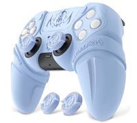 PlayVital Funda de Silicona para ps5 - Cubierta Protectora con Tapas de Joystick y Pegatinas para Panel Táctil y D-Pad, Compatible con ps5 Base de Carga (Edición Runes - Azul)