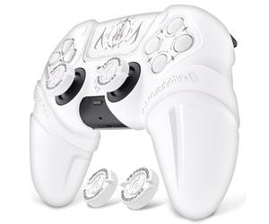 PlayVital Funda de Silicona para ps5 - Cubierta Protectora con Tapas de Joystick y Pegatinas para Panel Táctil y D-Pad, Compatible con ps5 Base de Carga (Edición Runes - Blanco)