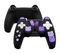 PlayVital Funda de Silicona para ps5 - Diseño Kawaii de Oso, Cubierta Protectora para Mando, Compatible con Estación de Carga, Incluye Pegatina para Touch Pad y Tapas para Pulgar (Negro & Violeta)