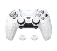 PlayVital Funda de Silicona para ps5 Edge Mando - Carcasa Protectora Antideslizante con Tapas para Joystick y Pegatinas Decorativas - Stellar Mecha (Blanco & Gris Escarchado)