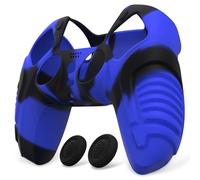PlayVital Funda de Silicona para ps5 Mando - Carcasa Antideslizante Ergonómica con 2 Tapas para Joysticks, Protector Suave y Resistente - Edición Guerrero Raging (Azul Negro)