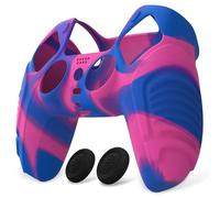 PlayVital Funda de Silicona para ps5 Mando - Carcasa Antideslizante Ergonómica con 2 Tapas para Joysticks, Protector Suave y Resistente - Edición Guerrero Raging (Rosa & Morado & Azul)