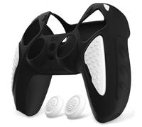 PlayVital Funda de Silicona para ps5 Mando - Carcasa de Goma Antideslizante con Tapas para Joysticks, Protector Tacto Suave, Accesorio Compatible con ps5 - Edición Knight (Negro Blanco)