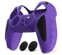PlayVital Funda de Silicona para ps5 Mando - Carcasa de Goma Antideslizante con Tapas para Joysticks, Protector Tacto Suave, Accesorio Compatible con ps5 - Edición Knight (Violeta Negro)