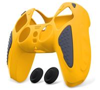 PlayVital Funda de Silicona para ps5 Mando - Carcasa de Goma Antideslizante con Tapas para Joysticks, Protector Tacto Suave, Accesorio para ps5 - Edición Knight (Atención Amarillo & Gris Grafito)