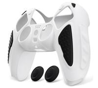 PlayVital Funda de Silicona para ps5 Mando - Carcasa de Goma Antideslizante con Tapas para Joysticks, Protector Tacto Suave, Accesorio Compatible con ps5 - Edición Knight (Blanco Negro)