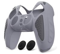 PlayVital Funda de Silicona para ps5 Mando - Carcasa de Goma Antideslizante con Tapas para Pulgar, Protector Tacto Suave, Accesorio Compatible con ps5 - Edición Knight (Gris Metalizado & Gris Oscuro)