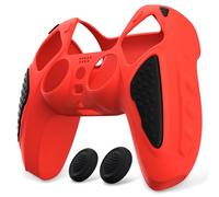 PlayVital Funda de Silicona para ps5 Mando - Carcasa de Goma Antideslizante con Tapas para Pulgar, Protector Tacto Suave, Accesorio Compatible con ps5 - Edición Knight (Rojo Negro)