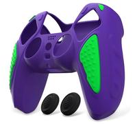 PlayVital Funda de Silicona para ps5 Mando - Carcasa de Goma Antideslizante con Tapas para Pulgar, Protector Tacto Suave, Accesorio Compatible con ps5 - Edición Knight (Neon Genesis+Violeta & Verde)