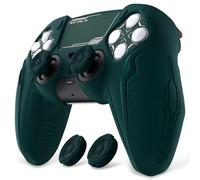 PlayVital Funda de Silicona para ps5 Mando - Cubierta Protectora Antideslizante de Material Premium, Ajuste Diseño Cyber Mech Futurista, Compatible con Base de Carga Oficial (Verde)