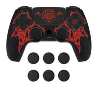 PlayVital Funda de Silicona para ps5 Mando - Cubierta Protectora Antideslizante y Suave con 6 Tapas para Pulgar, Grip Mejorado, Compatible con Base de Carga (Pure Series-Emblema Alas Rojo)