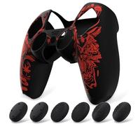 PlayVital Funda de Silicona para ps5 Mando - Cubierta Protectora Antideslizante y Suave con 6 Tapas para Pulgar, Grip Mejorado, Compatible con Base de Carga (Pure Series-Samurai Rojo)