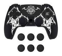 PlayVital Funda de Silicona para ps5 Mando - Cubierta Protectora Antideslizante y Suave con 6 Tapas para Pulgar, Grip Mejorado, Compatible con Base de Carga (Pure Series-Emblema Alas Blanco)