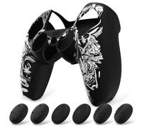 PlayVital Funda de Silicona para ps5 Mando - Cubierta Protectora Antideslizante y Suave con 6 Tapas para Pulgar, Grip Mejorado, Compatible con Base de Carga (Pure Series-Samurai Prajna Blanco)