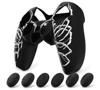 PlayVital Funda de Silicona para ps5 Mando - Cubierta Protectora Antideslizante y Suave con 6 Tapas para Pulgar, Grip Mejorado, Compatible con Base de Carga (Pure Series-Calavera Tallada)