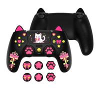 PlayVital Funda de Silicona para ps5 Mando - Cubierta Protectora con 6 Tapas de Joystick y 6 Pegatinas, Suave y Antideslizante, Compatible con Base de Carga Oficial, Sweetheart Kitty Diseño (Negro)