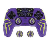 PlayVital Funda de Silicona para ps5 Mando - Diseño Cyber Spider, Antideslizante y Antigolpes, Incluye 2 Agarre de Pulgar y 6 Stickers, Compatible con ps5 Estación de Carga Oficial (Violeta & Verde)