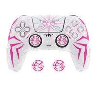 PlayVital Funda de Silicona para ps5 Mando - Diseño Cyber Spider, Antideslizante y Antigolpes, Incluye 2 Agarre de Pulgar y 6 Stickers, Compatible con ps5 Estación de Carga Oficial (Blanco & Rosa)