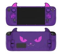 PlayVital Funda de Silicona para Steam Deck LCD & OLED - Protector Antideslizante con Tapas de Joystick & Pegatinas para Trackpad & Mejora de Botones Traseros Set, Diseño Cute Demon (Violeta)