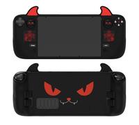 PlayVital Funda de Silicona para Steam Deck LCD & OLED - Protector Antideslizante con Tapas de Joystick & Pegatinas para Trackpad & Mejora de Botones Traseros Set, Diseño Cute Demon (Negro)