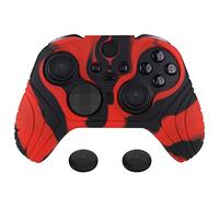PlayVital Funda de Silicona para Xbox Elite Serie 2 Mando Protectora Antideslizante Funda de Goma Case Cover Ergonómico con 2 Tapas de Joysitck para Elite Serie 2 Core(Edición Samurai-Rojo & Negro)