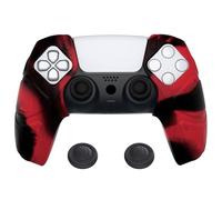 PlayVital Funda de Silicona por Separado para ps5 Control Protector de Goma Ergonómica con Tapas de Joysticks para ps5 Mando-Compatible con Estación de Carga(Edición Mecha-Rojo Negro)