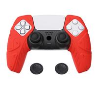 PlayVital Funda de Silicona por Separado para ps5 Control Protector de Goma Ergonómica con Tapas de Joysticks para ps5 Mando-Compatible con Estación de Carga(Edición Mecha-Rojo Pasión)