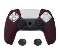 PlayVital Funda de Silicona por Separado para ps5 Control Protector de Goma Ergonómica con Tapas de Joysticks para ps5 Mando-Compatible con Estación de Carga(Edición Mecha-Rojo Escarlata)