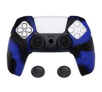 PlayVital Funda de Silicona por Separado para ps5 Control Protector de Goma Ergonómica con Tapas de Joysticks para ps5 Mando-Compatible con Estación de Carga(Edición Mecha-Azul Negro)