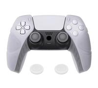 PlayVital Funda de Silicona por Separado para ps5 Control Protector de Goma Ergonómica con Tapas de Joysticks para ps5 Mando-Compatible con Estación de Carga(Edición Mecha-Blanco Claro)