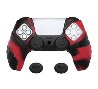 PlayVital Funda de Silicona por Separado para ps5 Control - Protector Ergonómico y Antideslizante con Tapas de Joystick, Compatible con Estación de Carga, Edición Guardian (Rojo Negro)