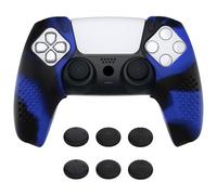 playvital Funda de Silicona Separada para ps5 Mando | Cubierta Protectora, Compatible con Base de Carga, Tacto Suave, Tapas para Joysticks, Diseño 3D Tachonado, Azul Negro