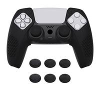 PlayVital Funda de Silicona Separada para ps5 Mando - Cubierta Protectora con Tapas de Joysticks, Fundas para Controlador, Compatible con Estación de Carga para ps5, Tacto Suave, 3D Tachonado (Negro)