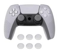 PlayVital Funda de Silicona Separada para ps5 Mando - Cubierta Protectora con Tapas de Joysticks, Fundas para Controlador, Compatible con Estación de Carga para ps5, 3D Tachonado (Blanco Claro)