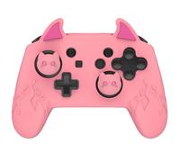 PlayVital Funda Protectora de Silicona para Nintendo Switch Pro - Cubierta Ergonómica con Tapas para el Pulgar, Tacto Suave y Resistente a Caídas, Diseño Cute Demon Antideslizante (Rosa)