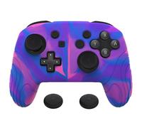 playvital Funda Protectora de Silicona para Nintendo Switch Pro Mando | Silicona Suave, Grip Antideslizante, Tapas para Pulgar, Ajuste Preciso, Protección Diaria, Edición Samurai-Rosa Azul Morado