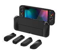 playvital Funda Protectora Ergonómica para Nintendo Switch OLED | Carcasa de PC, Agarre Ergonómico, Antideslizante, con Tapas para Pulgar y Pegatinas para Botones, Negro