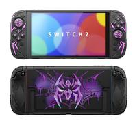 PlayVital Funda Protectora para Nintendo Switch 2, Carcasa Rígida y Agarre de Silicona Antideslizante, Ergonómica y Antigolpes con Tapas para Joystick - Diseño Cyber Spider (Negro)