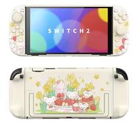 PlayVital Funda Protectora para Nintendo Switch 2 - Kawaii Carcasa Rígida con Tapas para Joystick, Pegatina y Botones, Compatible con Dock, Antirayaduras y Antigolpes (Picnic del Ratón Cremoso)